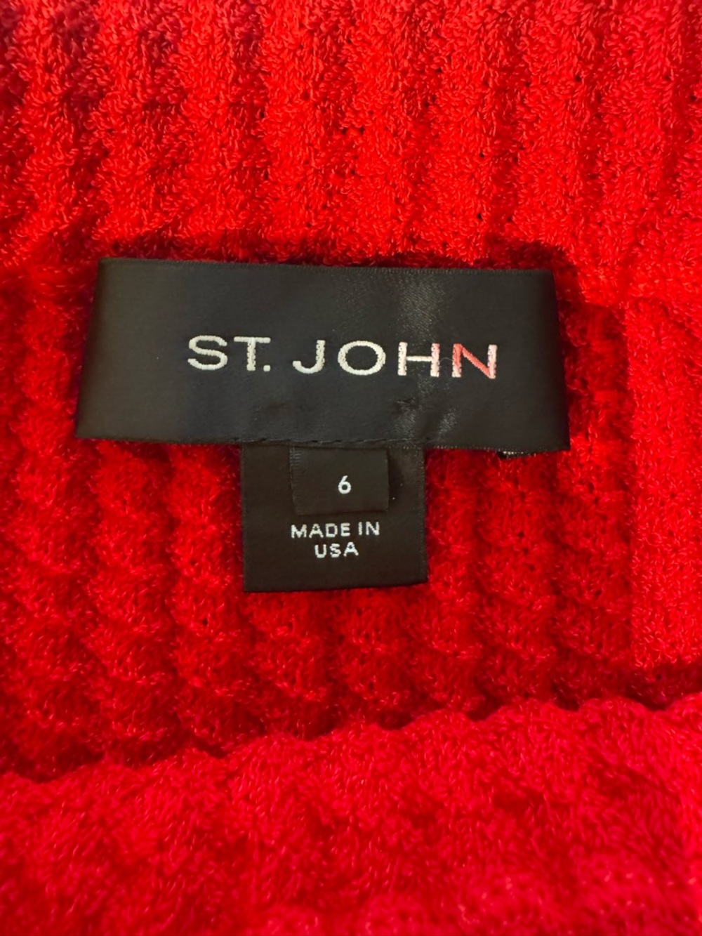 St. John Bright Red Textured Knit Sweater
